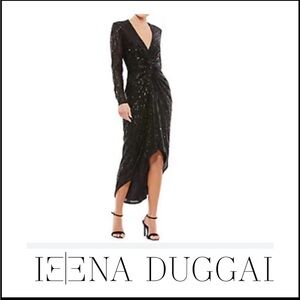 Ieena for Mac Duggal Black Sequin Wrap Dress